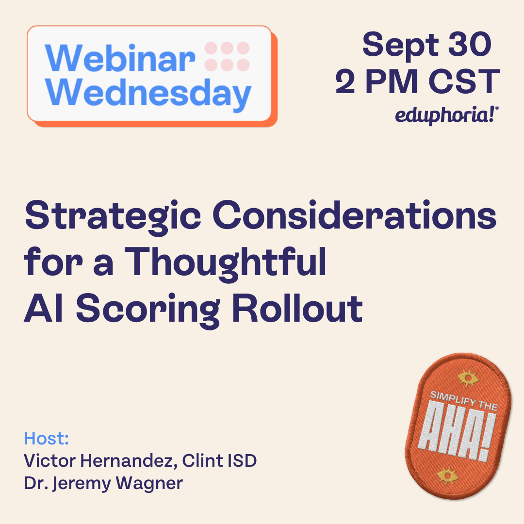 Webinar announcement for AI scoring rollout featuring hosts Victor Hernandez and Dr. Jeremy Wagner.